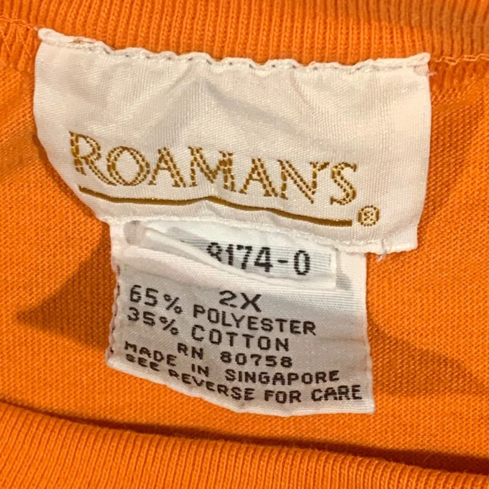Roaman's T-Shirt Women 2X Orange Seed Packet Floral Graphic Tee Cottagecore Boho - Picture 2 of 6